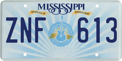 MS license plate ZNF613
