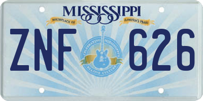 MS license plate ZNF626