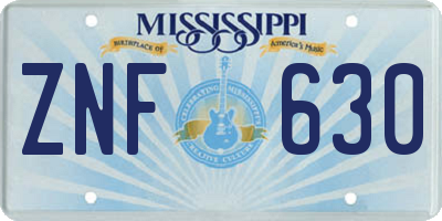 MS license plate ZNF630