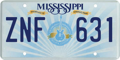 MS license plate ZNF631