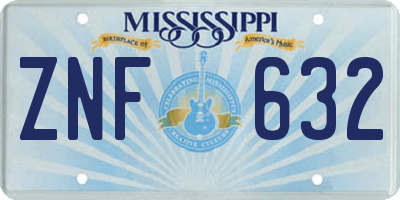 MS license plate ZNF632