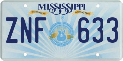 MS license plate ZNF633