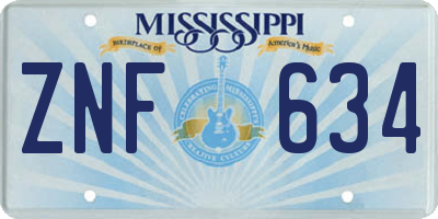 MS license plate ZNF634
