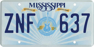 MS license plate ZNF637