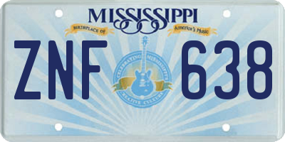 MS license plate ZNF638