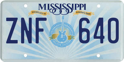 MS license plate ZNF640