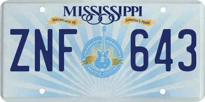 MS license plate ZNF643