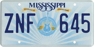 MS license plate ZNF645