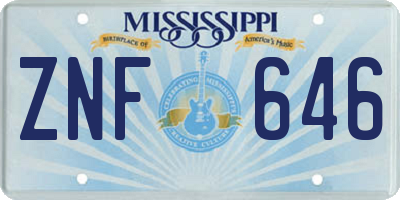 MS license plate ZNF646