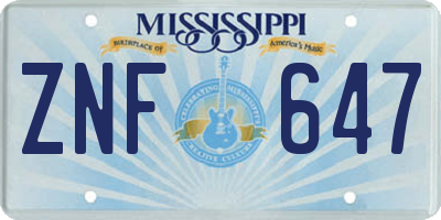 MS license plate ZNF647