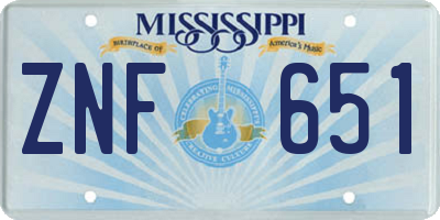 MS license plate ZNF651