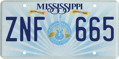MS license plate ZNF665