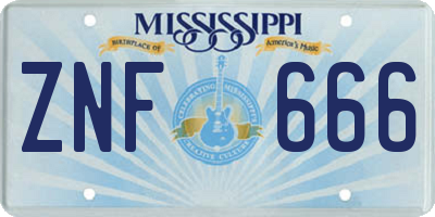 MS license plate ZNF666