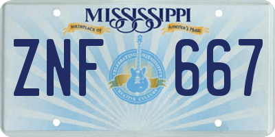 MS license plate ZNF667