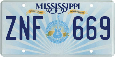 MS license plate ZNF669