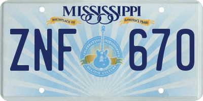 MS license plate ZNF670