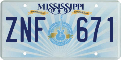 MS license plate ZNF671