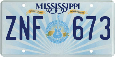 MS license plate ZNF673