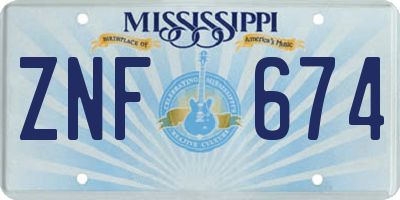 MS license plate ZNF674