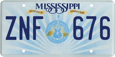 MS license plate ZNF676