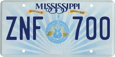 MS license plate ZNF700