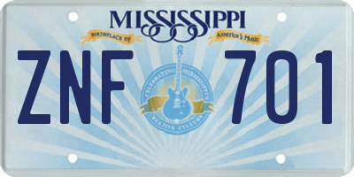 MS license plate ZNF701