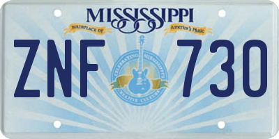 MS license plate ZNF730