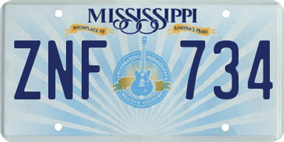 MS license plate ZNF734
