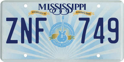 MS license plate ZNF749