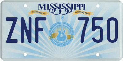 MS license plate ZNF750