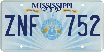 MS license plate ZNF752