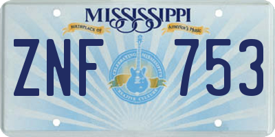 MS license plate ZNF753