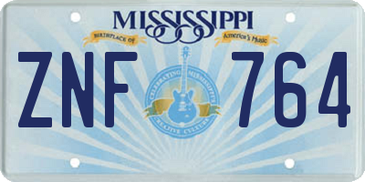 MS license plate ZNF764