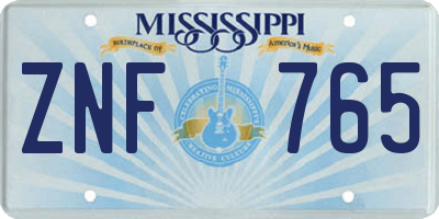 MS license plate ZNF765