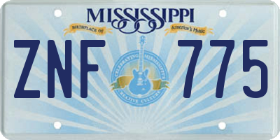 MS license plate ZNF775