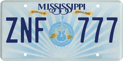 MS license plate ZNF777