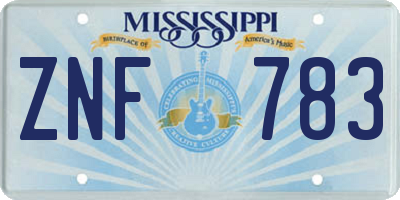 MS license plate ZNF783