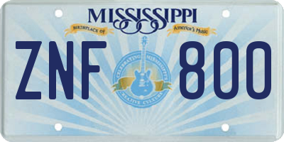 MS license plate ZNF800