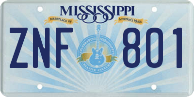 MS license plate ZNF801
