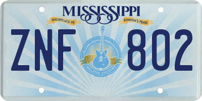 MS license plate ZNF802