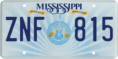 MS license plate ZNF815