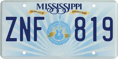 MS license plate ZNF819