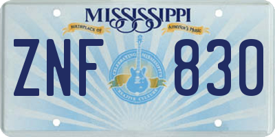 MS license plate ZNF830