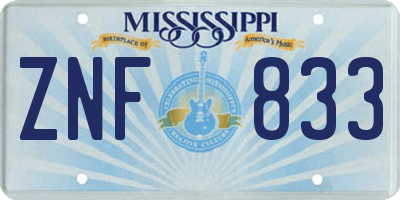 MS license plate ZNF833