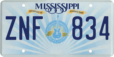 MS license plate ZNF834