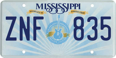 MS license plate ZNF835