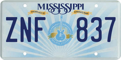 MS license plate ZNF837