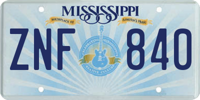 MS license plate ZNF840