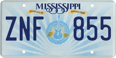 MS license plate ZNF855