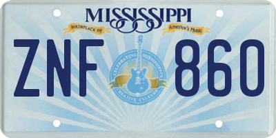 MS license plate ZNF860